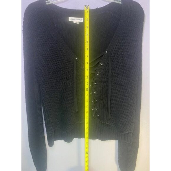 Aeropostale Black Lace-Up Cropped Long Sleeve Knit Sweater Size S - Picture 5 of 8